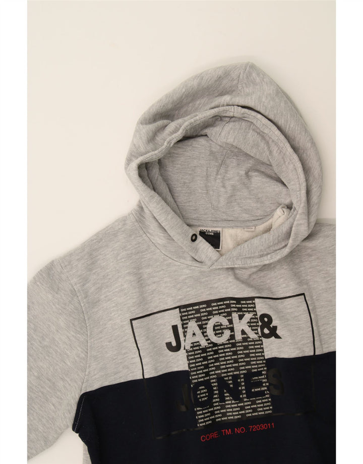 JACK & JONES Mens Graphic Hoodie Jumper Large Grey Colourblock Polyester Vintage Jack & Jones and Second-Hand Jack & Jones from Messina Hembry 