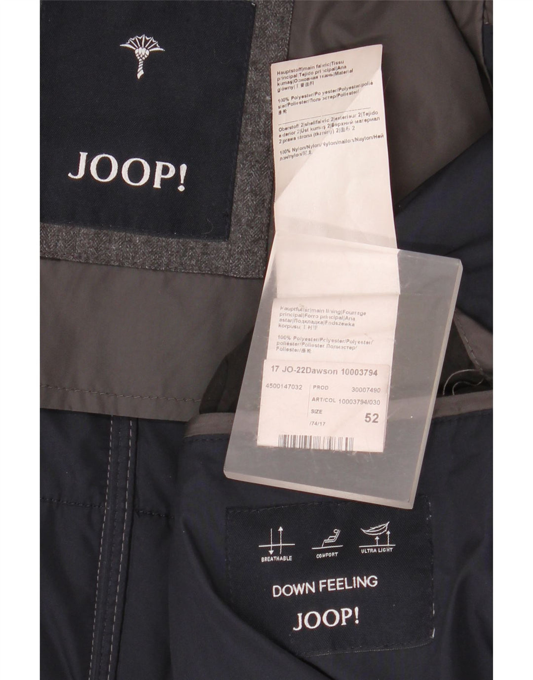 JOOP Mens Padded Jacket IT 52 XL Grey Polyester