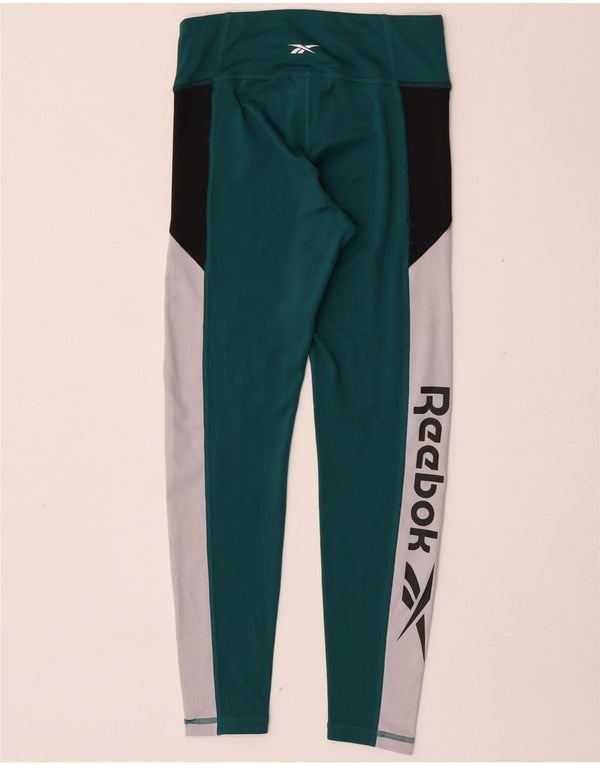 Reebok Womens Graphic Leggings UK 8/10 Small  Green Colourblock Polyester