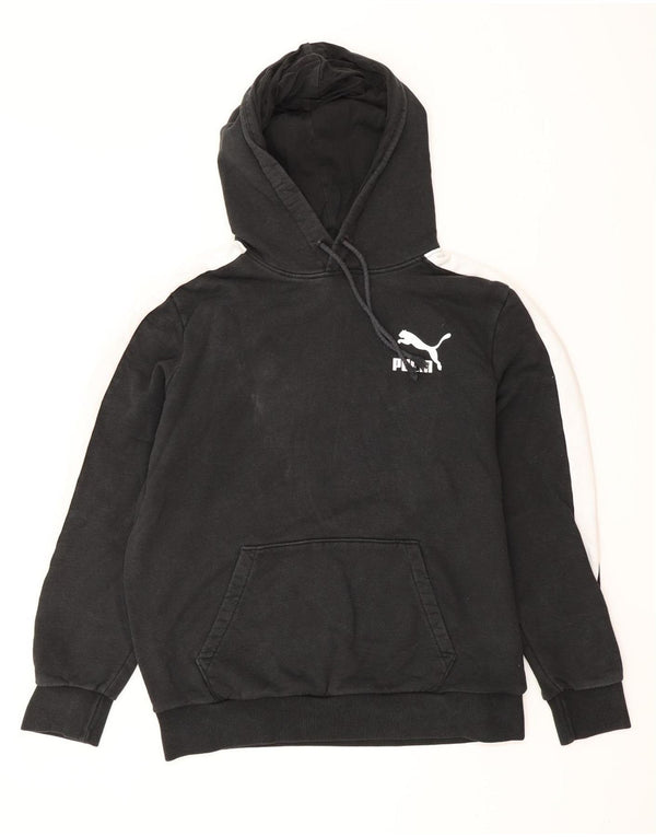 PUMA Mens Hoodie Jumper Medium Black Colourblock Cotton