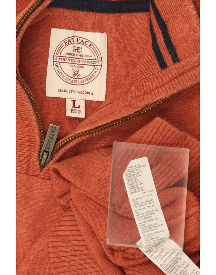 Fat Face Mens Zip Neck Jumper Sweater Large Orange Cotton