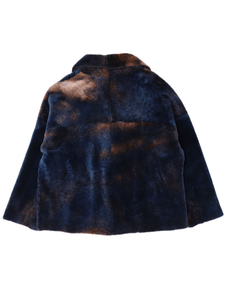 VINTAGE Womens Oversized Fur Jacket IT 50 XL Navy Blue Lambskin