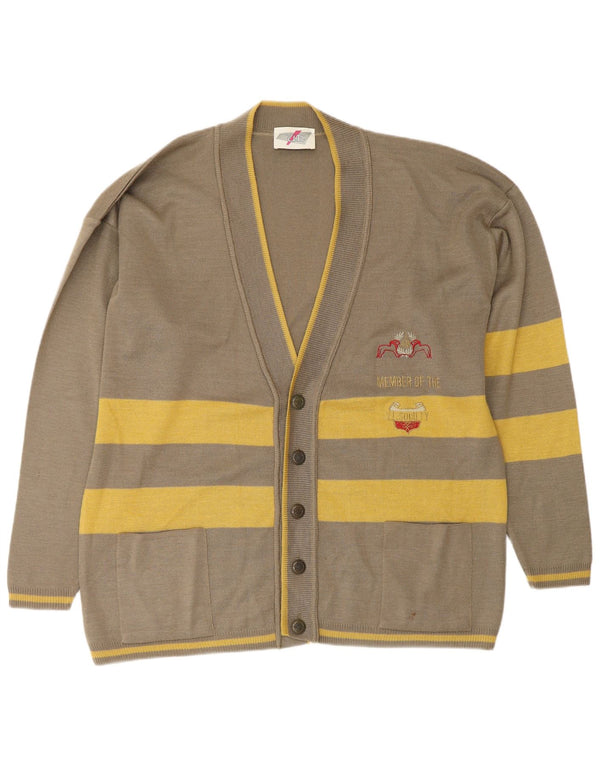 VINTAGE Mens Loose Fit Cardigan Sweater Large Green Striped Polyamide