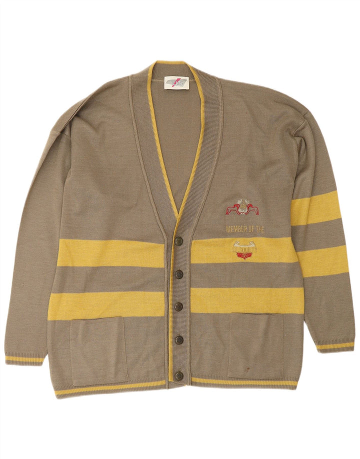 VINTAGE Mens Loose Fit Cardigan Sweater Large Green Striped Polyamide