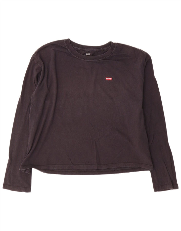 Levi's Womens Crop Top Long Sleeve UK 14 Medium Navy Blue Cotton