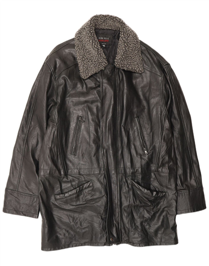 VINTAGE Mens Loose Fit Leather Coat UK 38 Medium Black Leather
