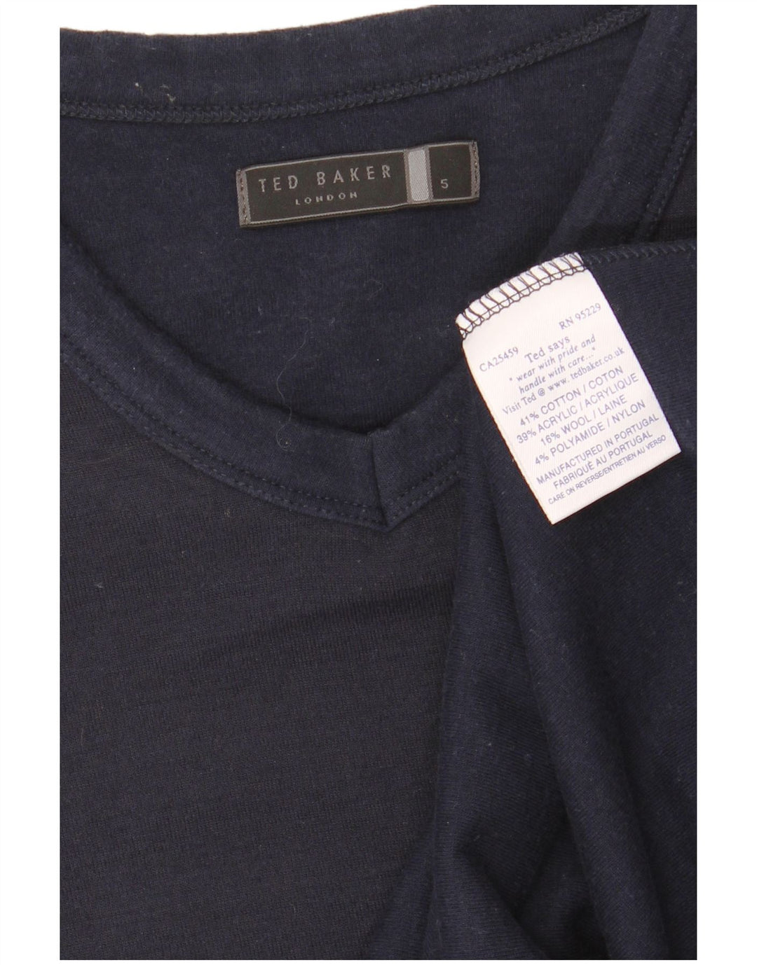 TED BAKER Mens V-Neck Jumper Sweater Size 5 XL Navy Blue Cotton