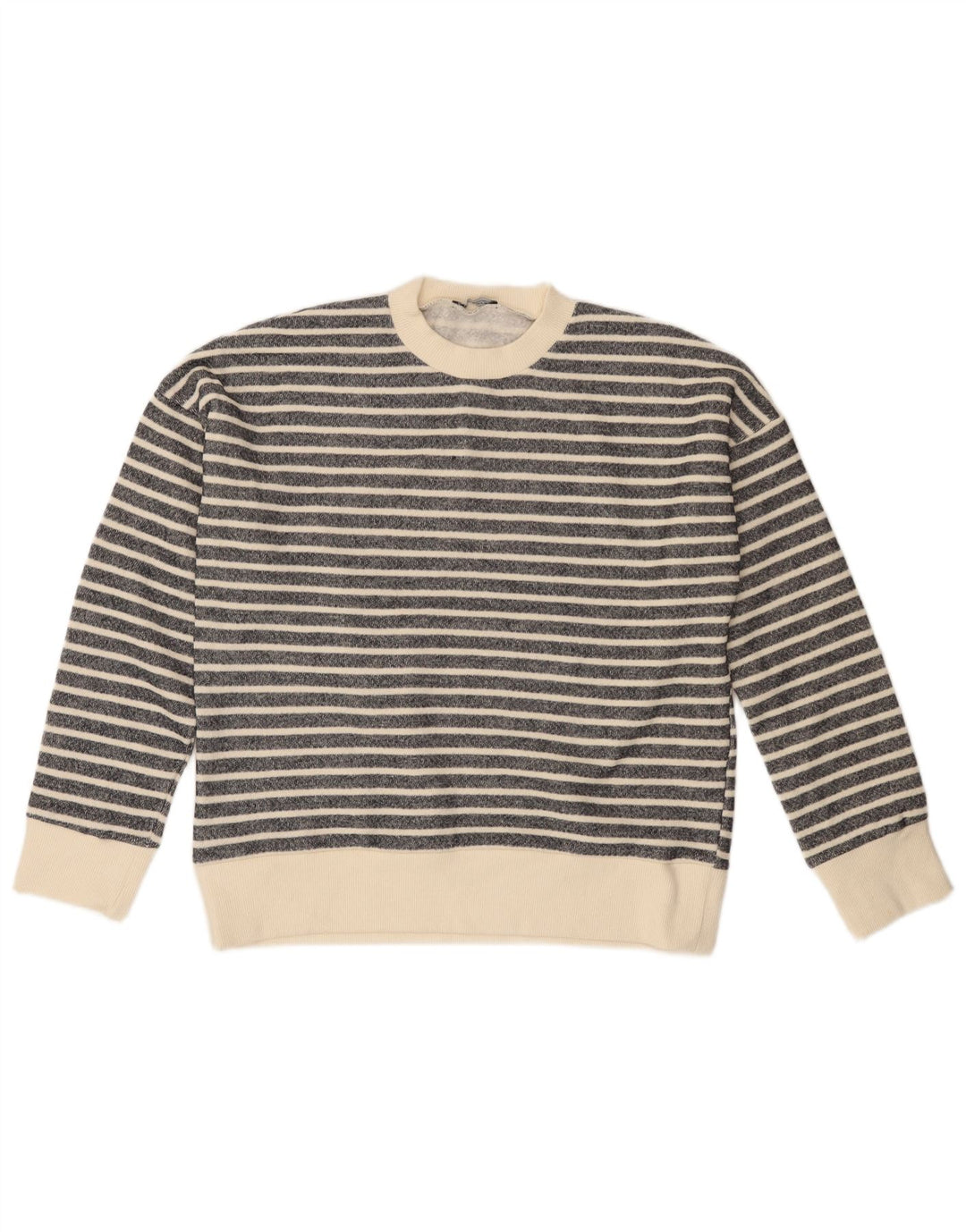 ZARA Womens Crew Neck Jumper Sweater UK 14 Medium Black Striped Polyester