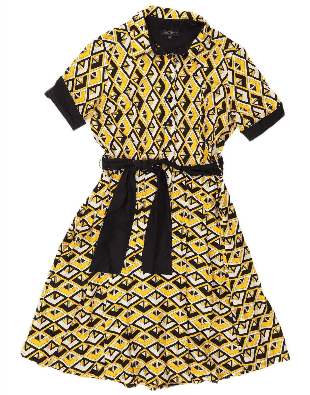 Luisa Spagnoli Womens A-Line Dress IT 46 Large Yellow Geometric