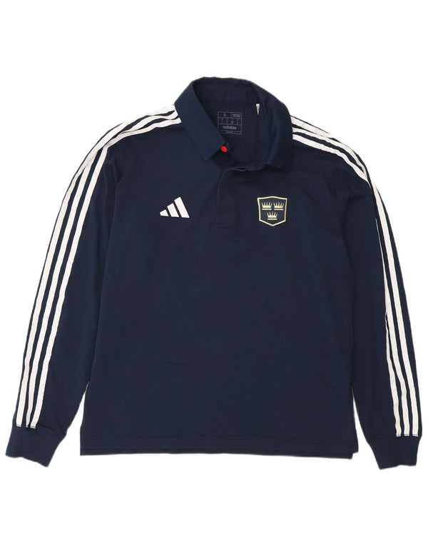 Adidas Mens Long Sleeve Regular Fit Polo Shirt Small Navy Blue Cotton