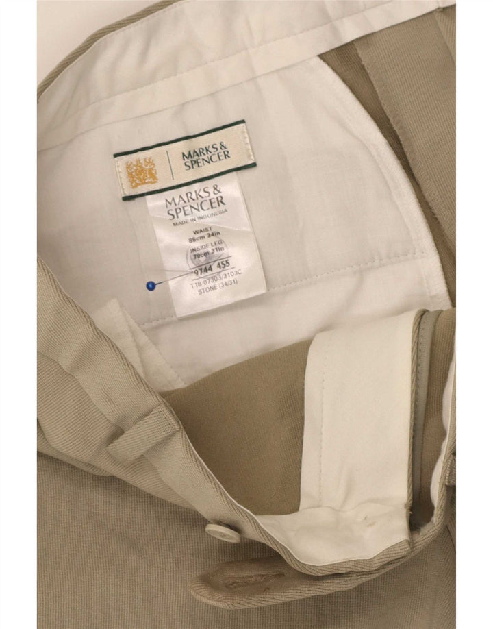 Marks & Spencer Mens Straight Suit Trousers W34 L31 Beige Polyester