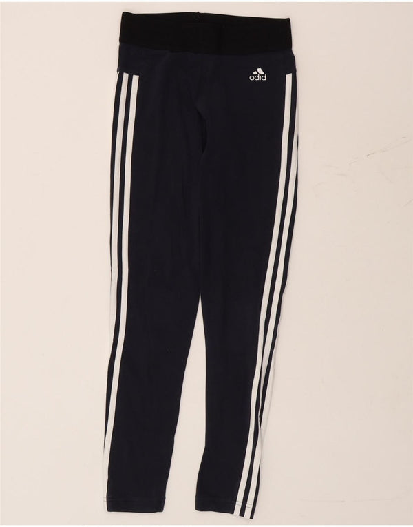 Adidas Womens Leggings UK 4/6 XS Navy Blue Colourblock Cotton