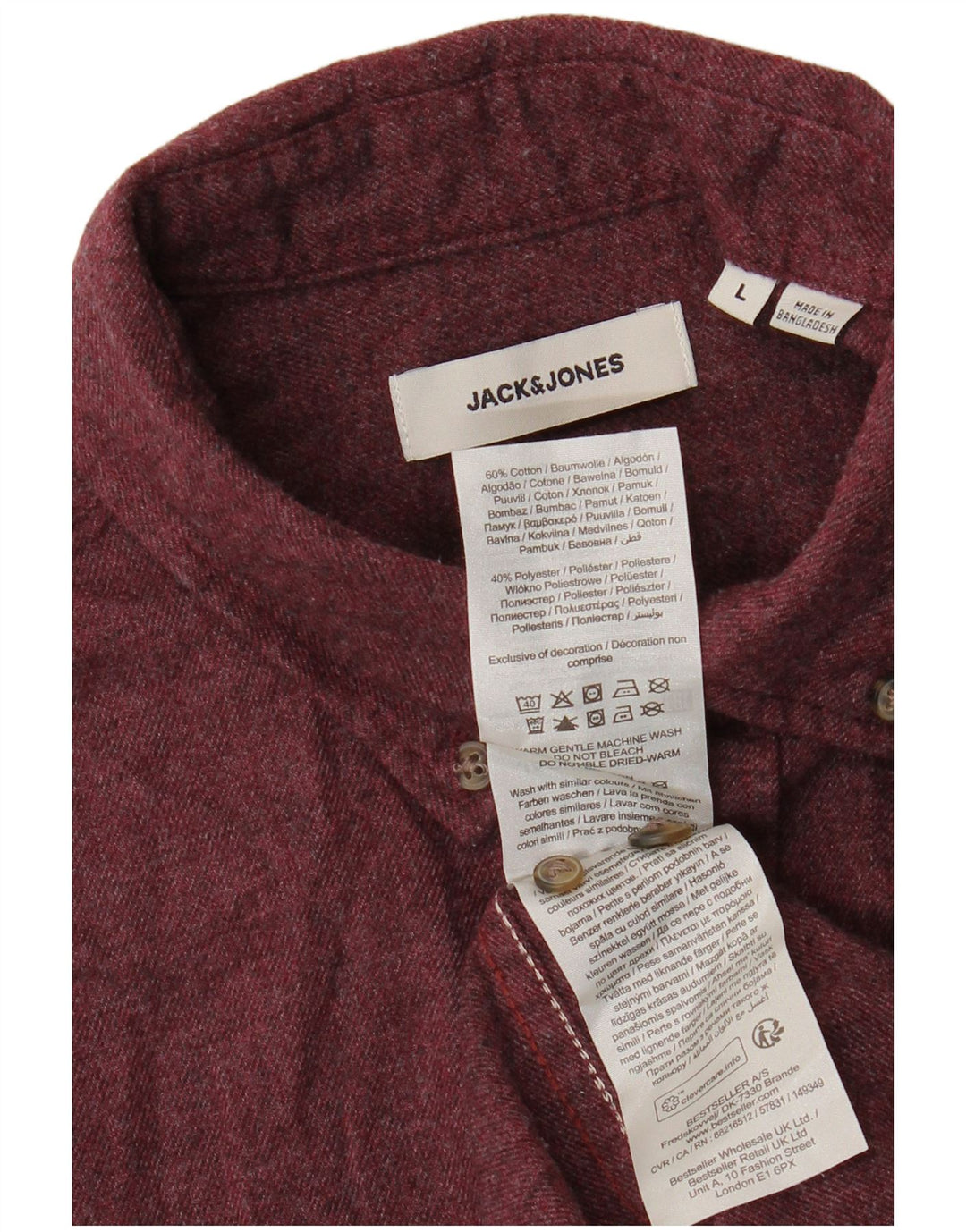 JACK & JONES Mens Flannel Shirt Large Burgundy Cotton