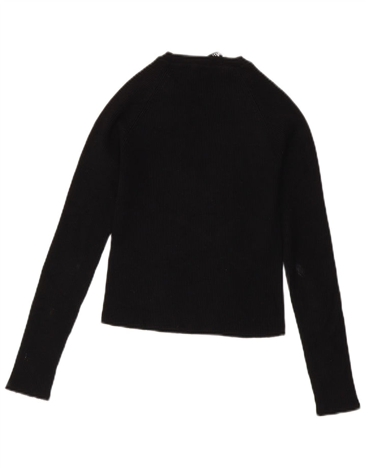 ZARA Womens Crop Boat Neck Jumper Sweater UK 8 Small Black Viscose