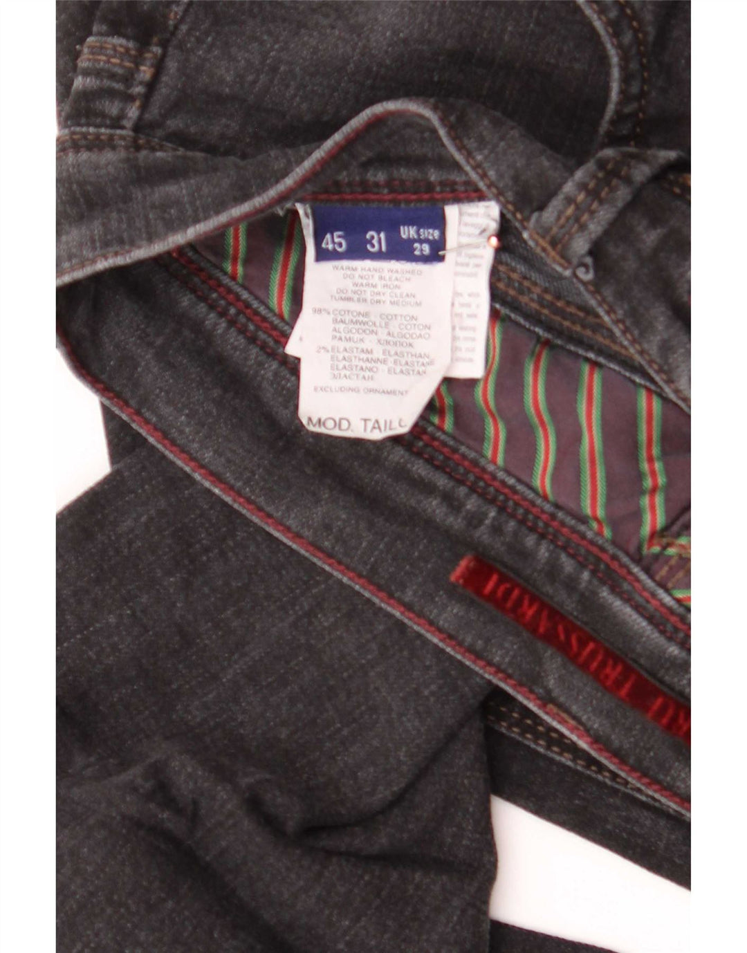 Trussardi Mens Straight Jeans W29 L32 Grey Cotton
