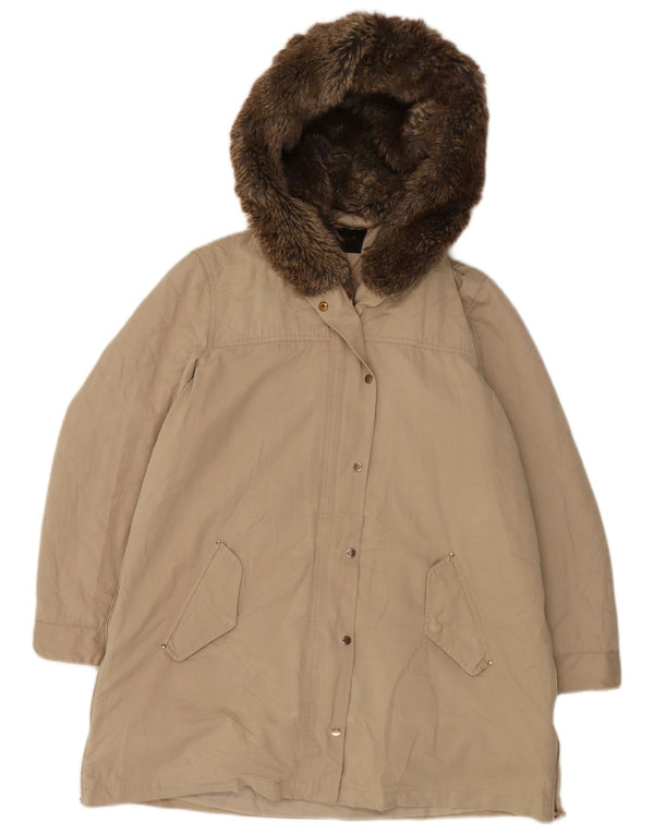 Zara Womens Hooded Padded Coat UK 18 XL Beige Polyester
