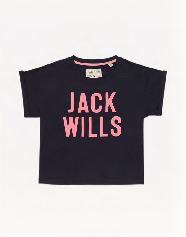 Jack Wills Womens Graphic T-Shirt Top UK 6 XS Navy Blue Cotton