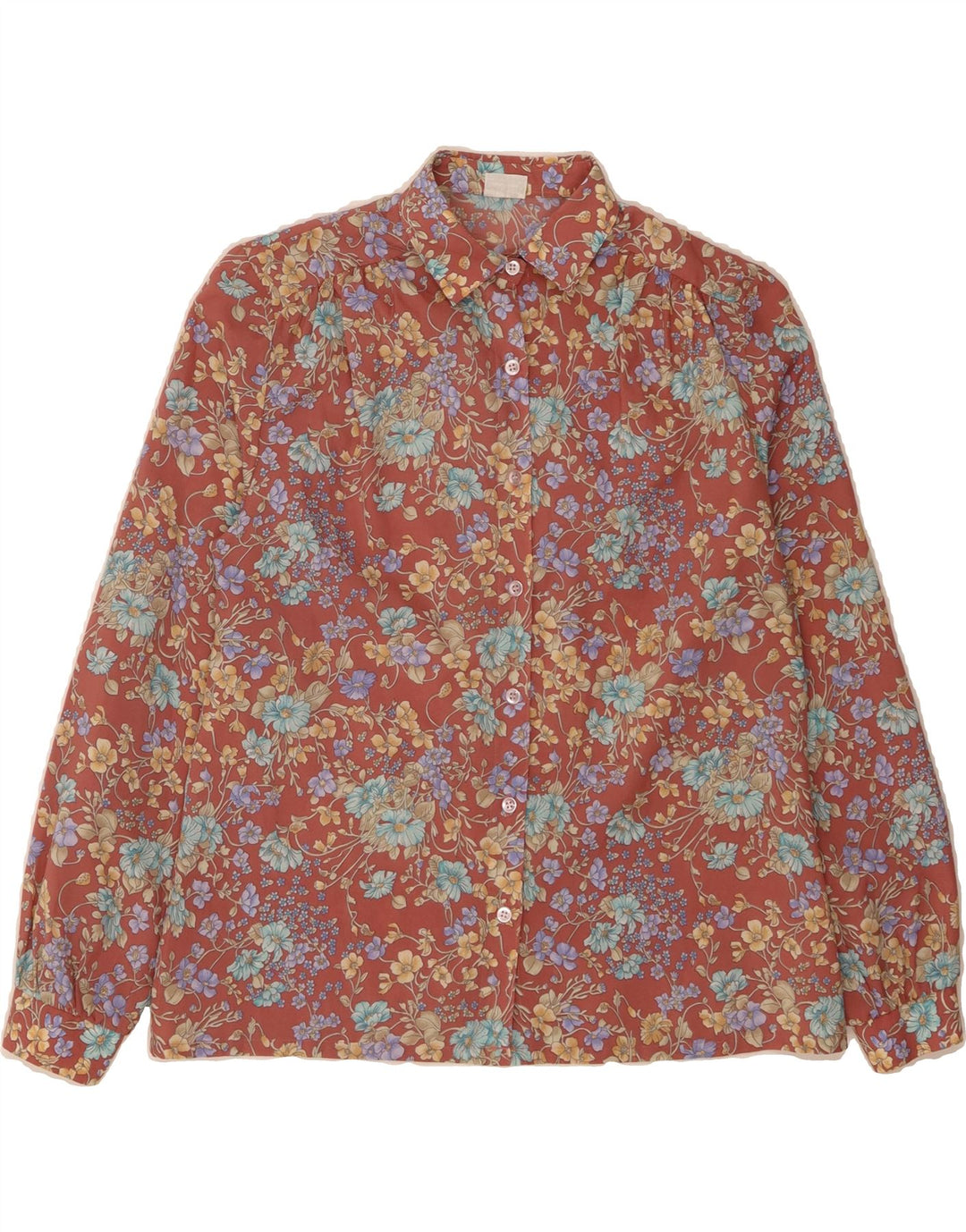 VINTAGE Womens Shirt Blouse IT 44 Medium Maroon Floral Polyester Vintage Vintage and Second-Hand Vintage from Messina Hembry 