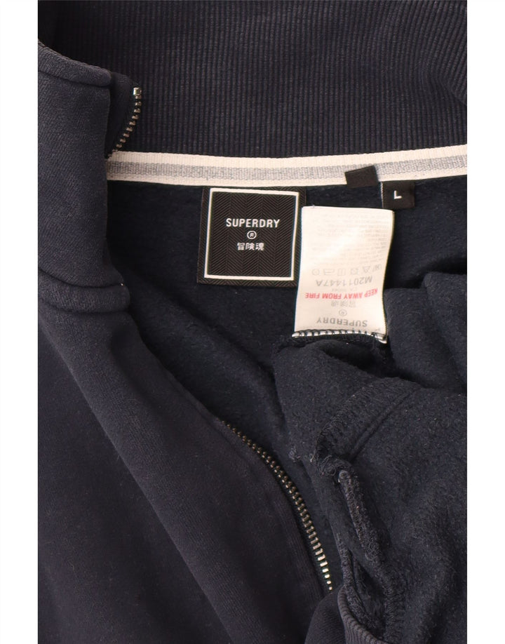SUPERDRY Womens Tracksuit Top Jacket UK 16 Large Navy Blue Cotton