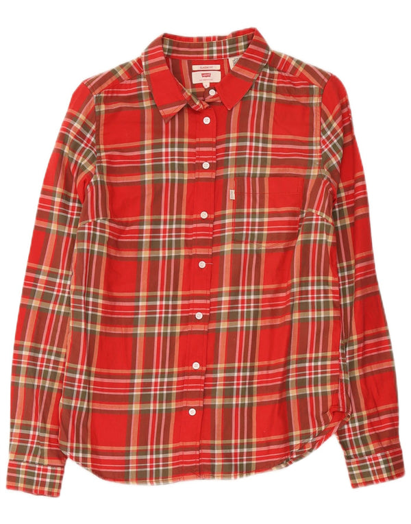 Levi's Womens Classic Fit Flannel Shirt UK 10 Small Red Check Cotton