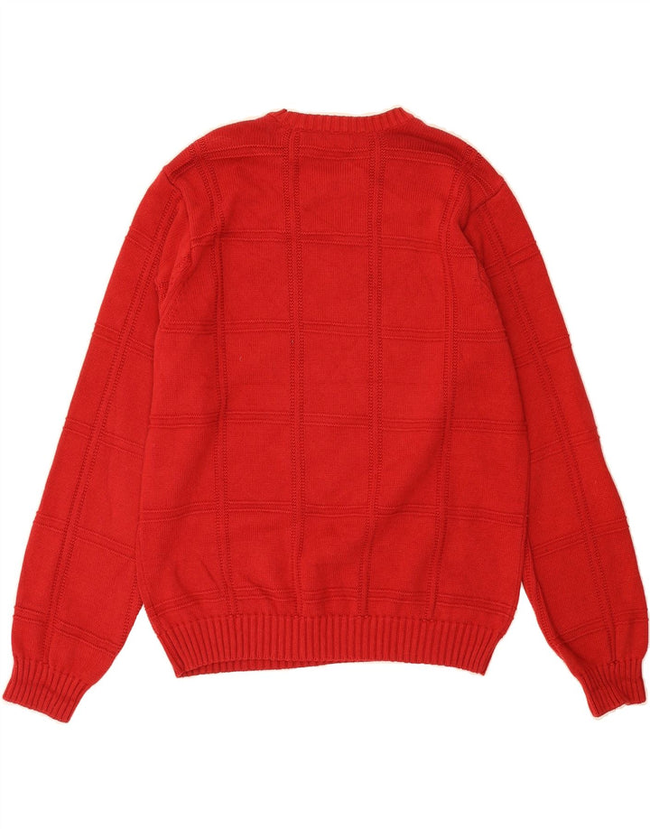 IZOD Mens Crew Neck Jumper Sweater Medium Red Check Cotton Vintage Izod and Second-Hand Izod from Messina Hembry 