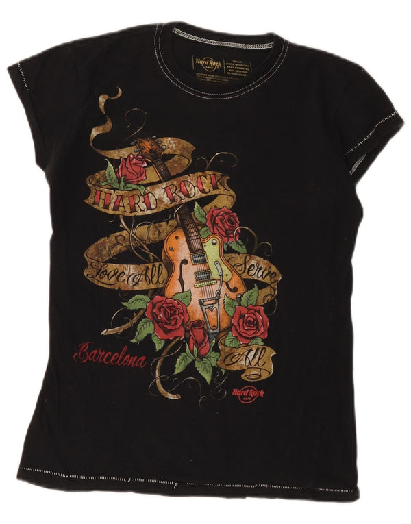 HARD ROCK CAFE Womens Barcelona Graphic T-Shirt Top UK 10 Small Black