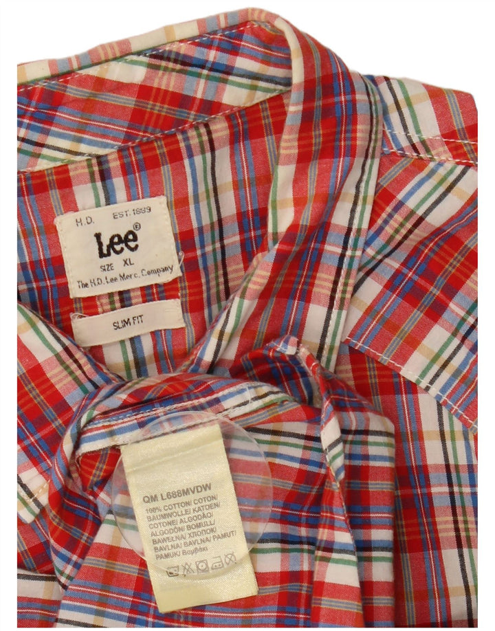 LEE Mens Slim Fit Short Sleeve Shirt XL Red Check Cotton