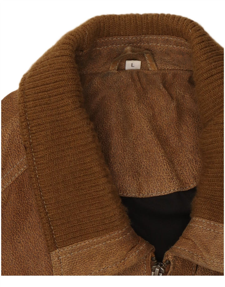 Reward Mens Suede Bomber Jacket UK 40 Large Brown Leather