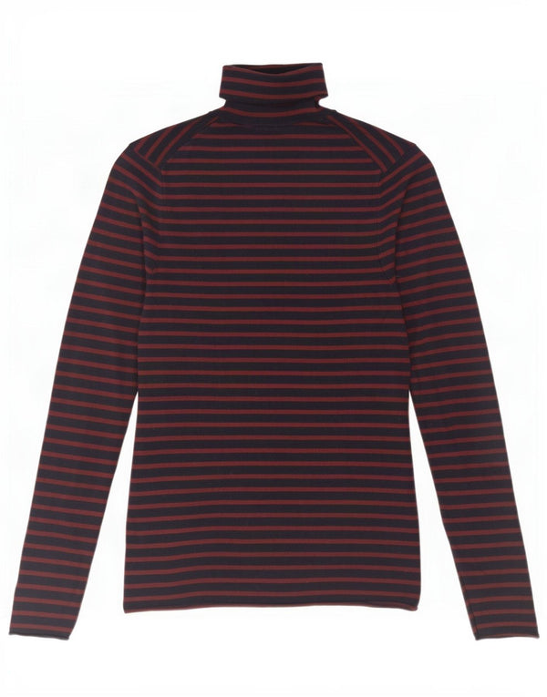 Zara Womens Top Long Sleeve UK 12 Medium Navy Blue Striped Viscose