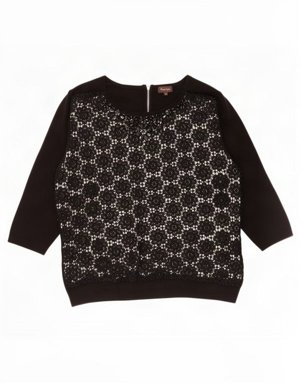 Phase Eight Womens 3/4 Sleeve Blouse Top UK 14 Large Black Floral Viscose