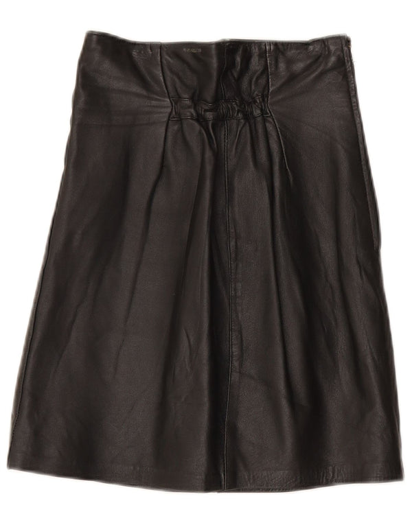 Vintage Womens High Waist Leather Skirt IT 44 Medium W25  Black Leather