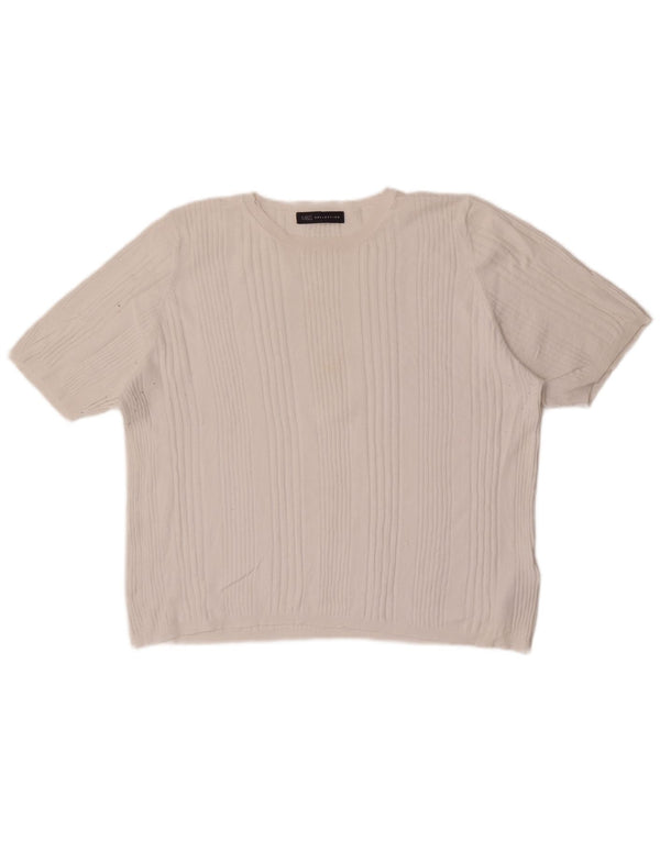 Marks & Spencer Womens T-Shirt Top UK 22 3XL White Striped Viscose