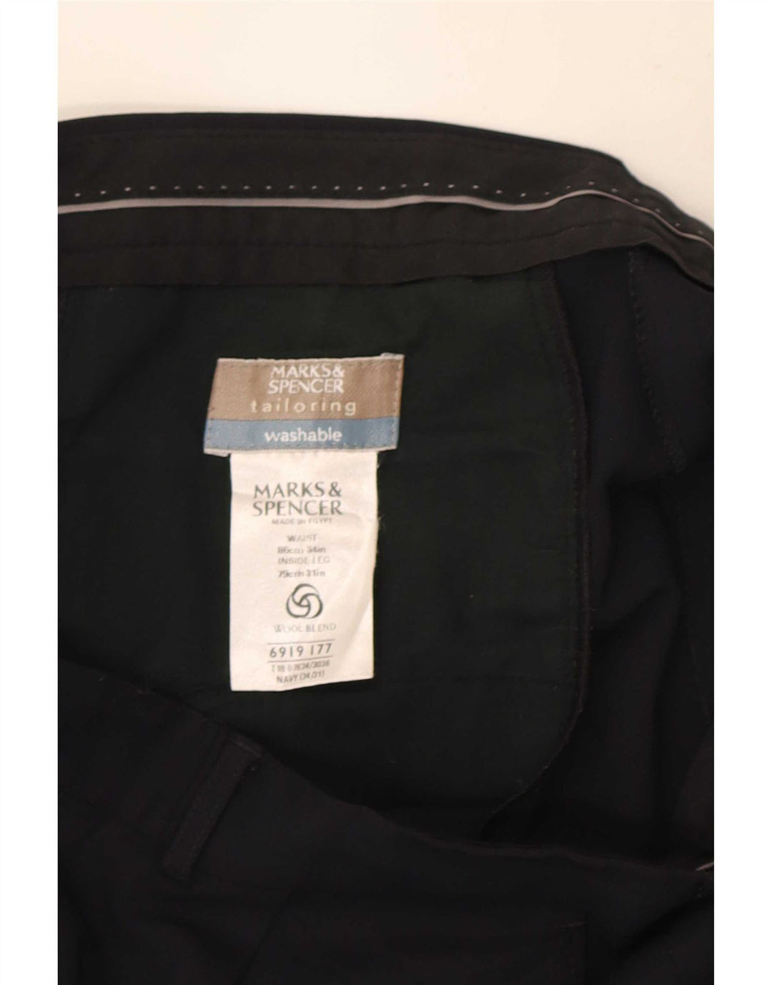 Marks & Spencer Mens Pegged Suit Trousers W34 L31 Navy Blue Polyester