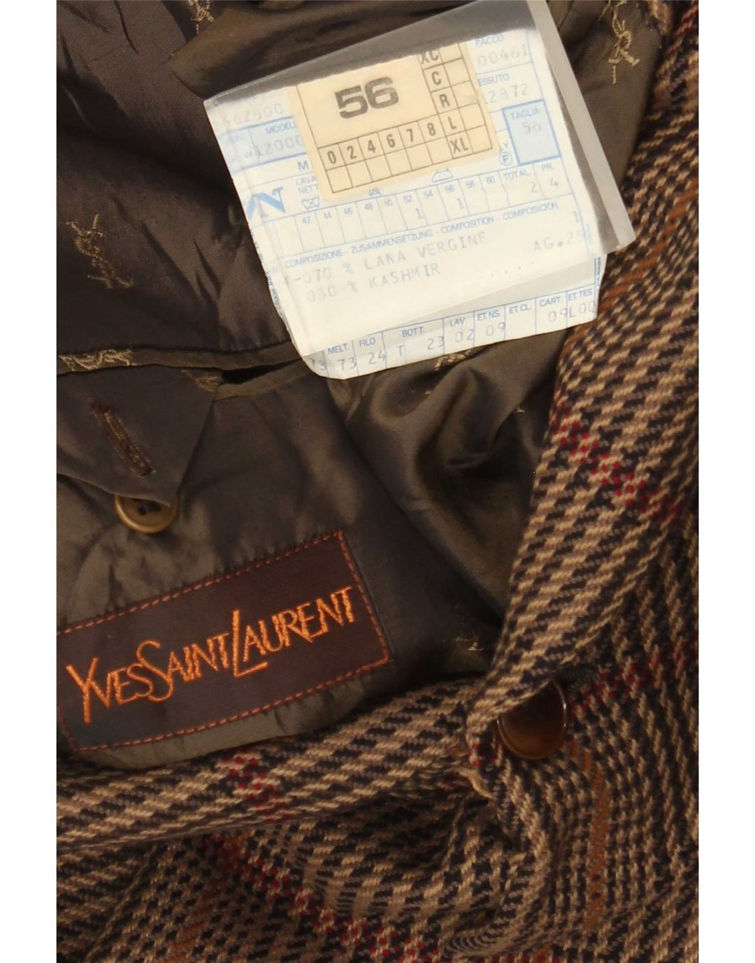 Yves Saint Laurent Mens 2 Button Blazer Jacket IT 56 3XL Brown Check Wool