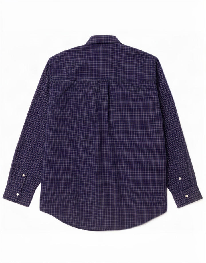 Chaps Mens Easy Care Shirt XL Navy Blue Check Cotton