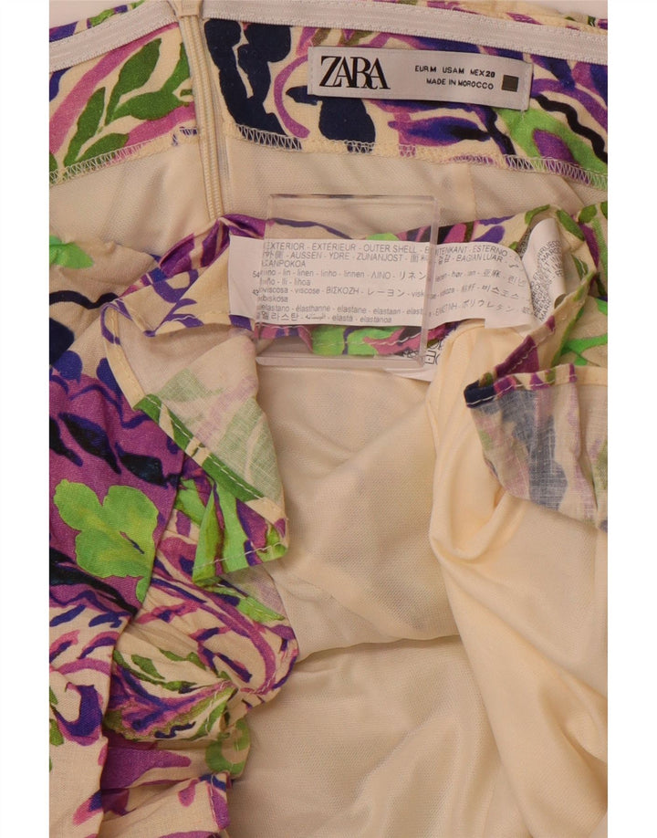 ZARA Womens Mini Strapless Dress UK 12 Medium Multicoloured Paisley Linen
