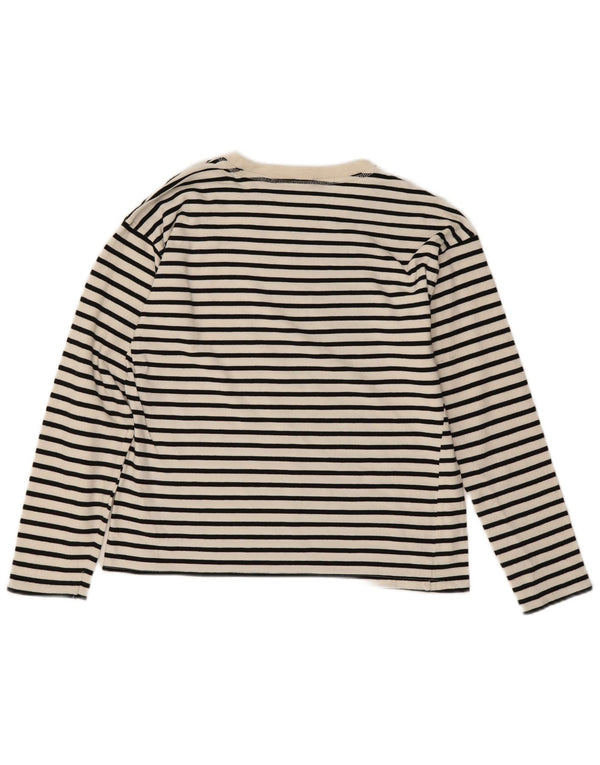 Zara Womens Top Long Sleeve UK 10 Small White Striped Cotton