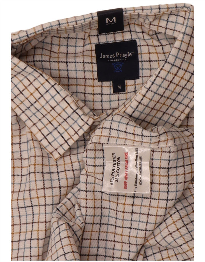 James Pringle Mens Flannel Shirt Medium Off White Check Polyester
