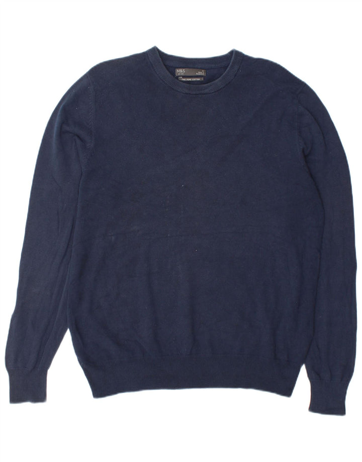 Marks & Spencer Mens Crew Neck Jumper Sweater Medium Navy Blue Cotton