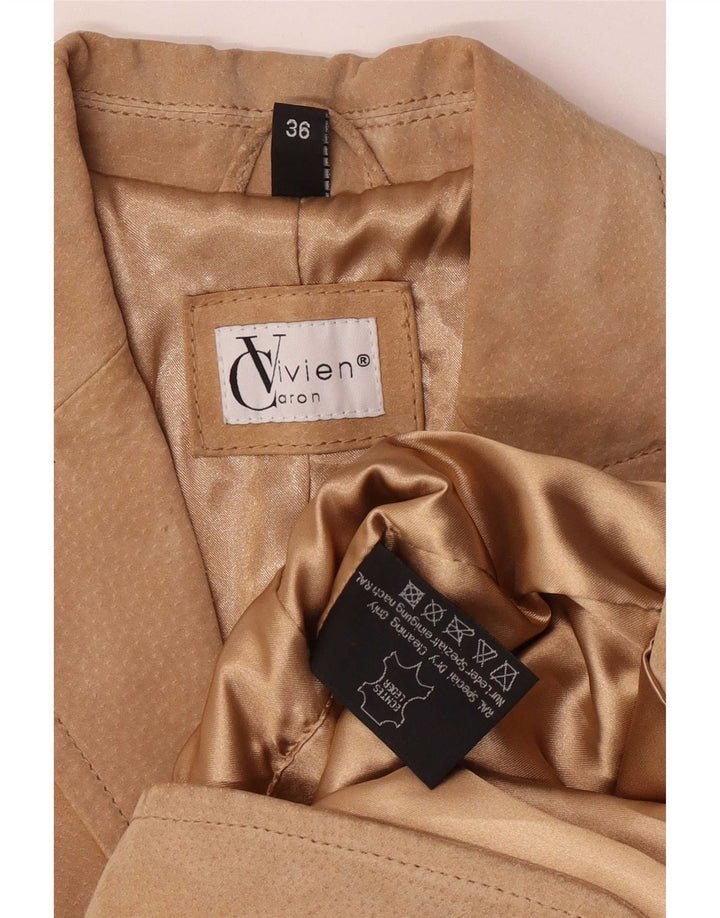 Vivien Caron Womens 2 Button Suede Blazer Jacket EU 36 Small Beige Leather