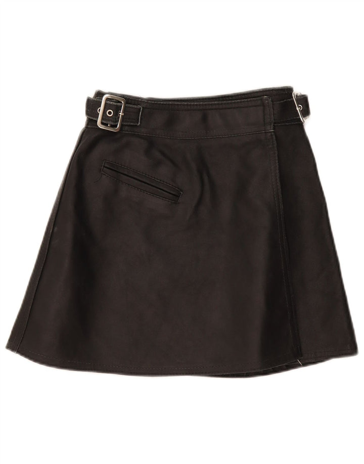 VINTAGE Womens Wrap Leather Skirt W22 2XS  Black