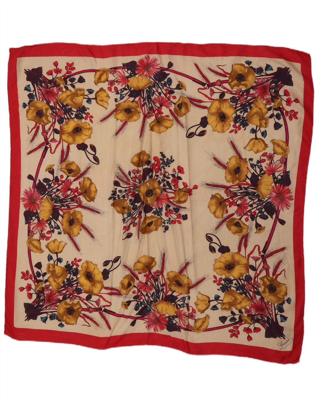 Gucci Womens Graphic Square Scarf One Size Multicoloured Floral Designer