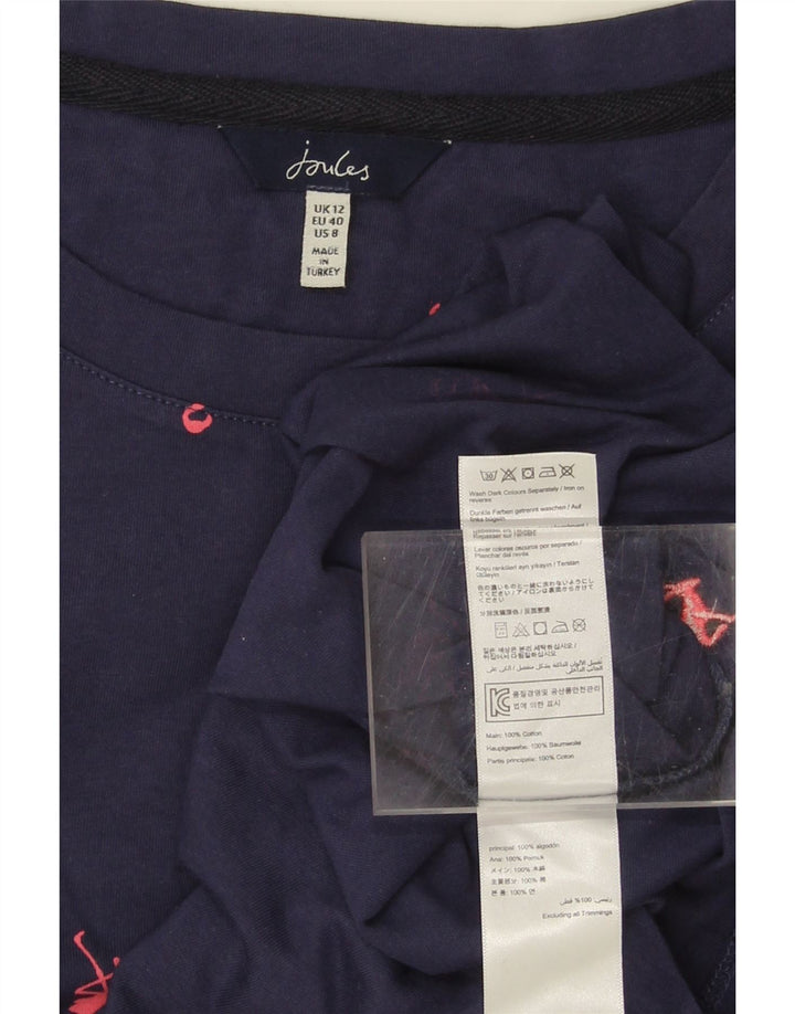 JOULES Womens Abstract Pattern T-Shirt Top UK 12 Medium Navy Blue Cotton Vintage Joules and Second-Hand Joules from Messina Hembry 