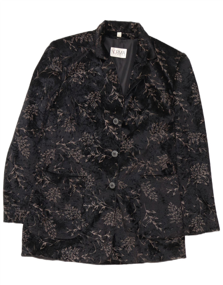 NORMA Womens Longline 3 Button Blazer Jacket UK 10 Small  Black Floral