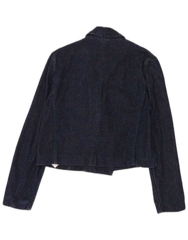 Zara Womens Crop Double Breasted Denim Blazer Jacket UK 10 Small Navy Blue