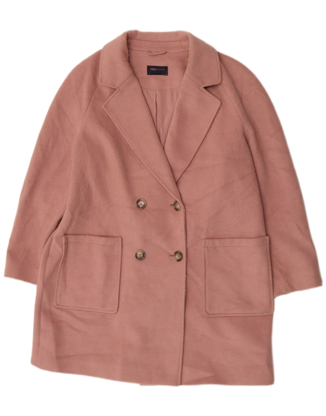 Marks & Spencer Womens Double Breasted Coat UK 18 XL Pink Polyester