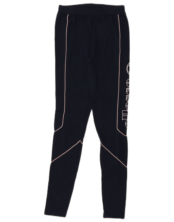 Ellesse Womens Graphic Leggings UK 8 Small Navy Blue Cotton
