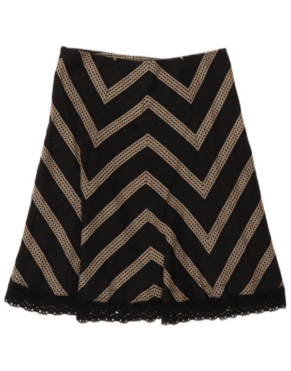 Ann Taylor Womens Petite A-Line Skirt US 2 XS W28 Black Chevron Cotton