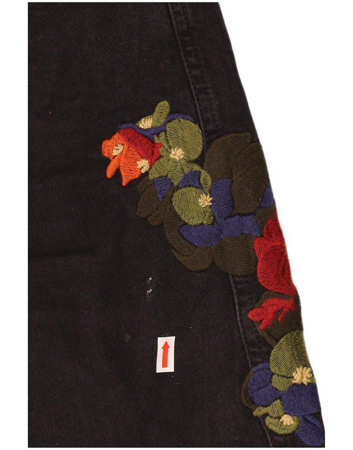 Zara Womens Graphic Denim Shorts EU 38 Small W28  Black Floral Bohemian