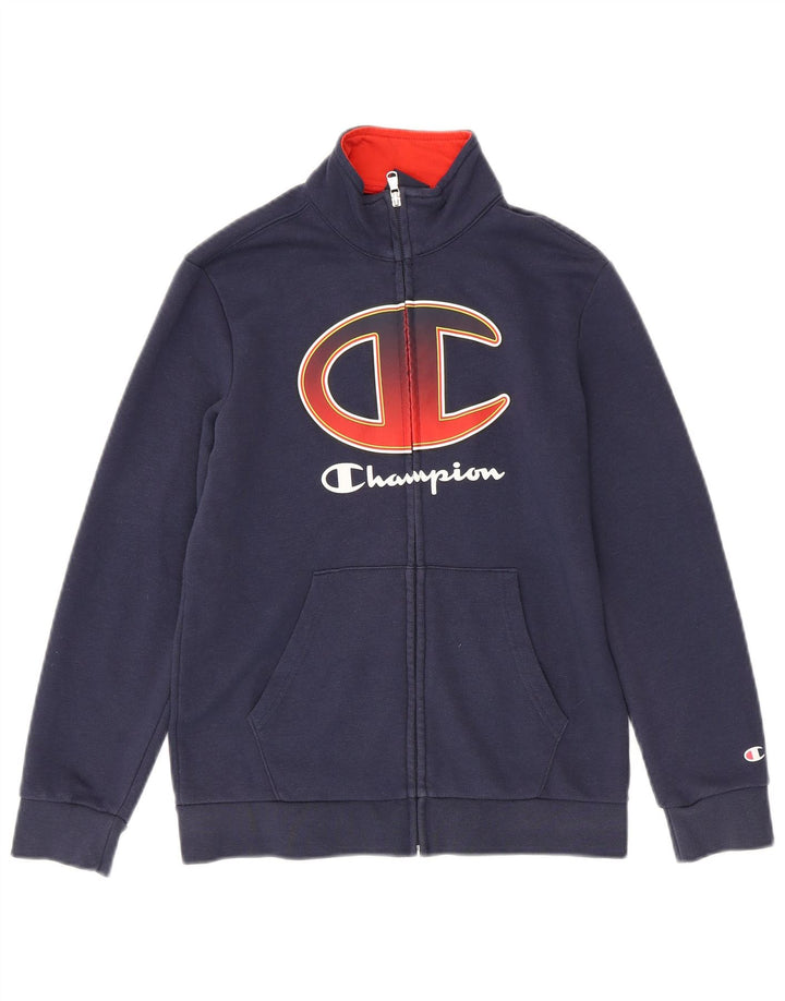 CHAMPION Boys Graphic Tracksuit Top Jacket 11-12 Years Large Navy Blue
